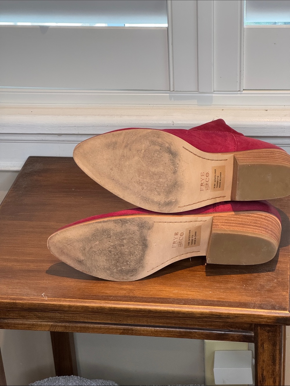 FRYE AND CO. Red Suede Ankle Booties with Side Zip and Low Heel - Picture 2 of 3